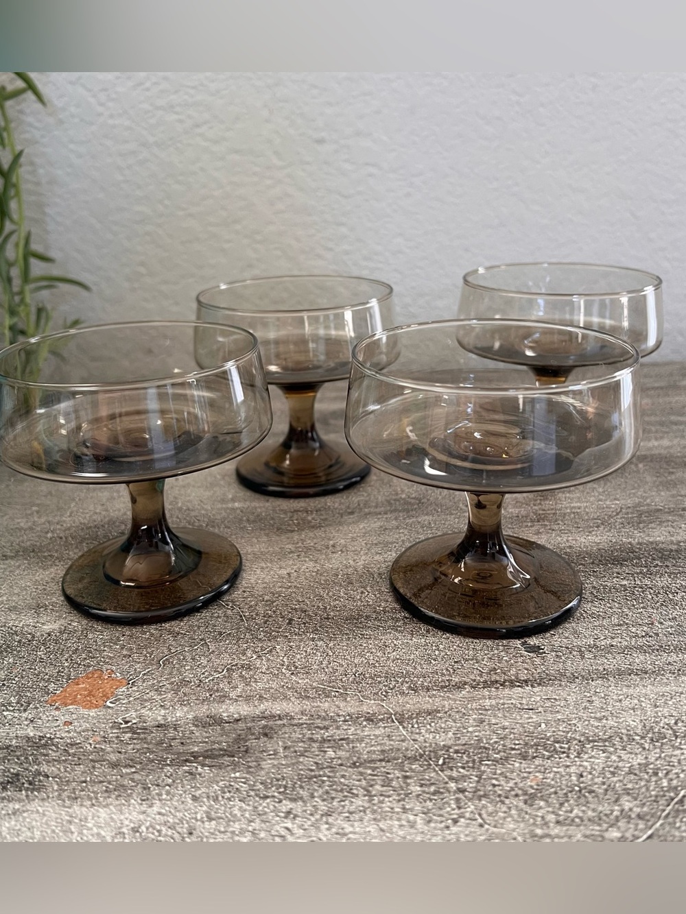 SET OF 4 Libbey Tawny Accent Champagne Sherbet Set Vintage Smoke Brown Retro